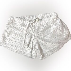 White Crochet Lace Swim Cover-Up Shorts - Casual Beach Layer